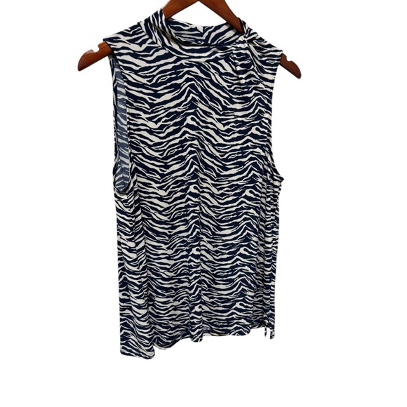 Beacon Zebra Print Sleeveless Mock Neck Top L - Picture 2 of 10